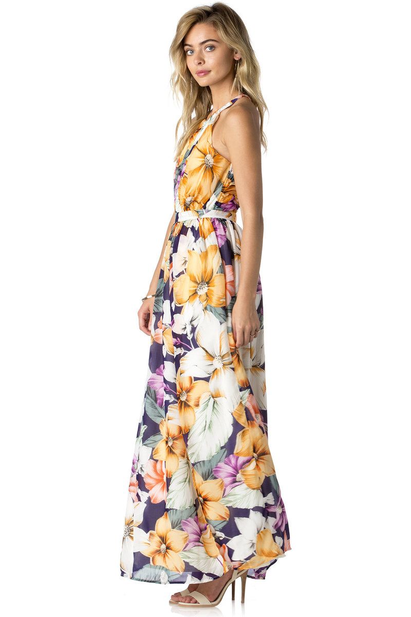 Miss Me Navy Multi Tropical Maxi Dress