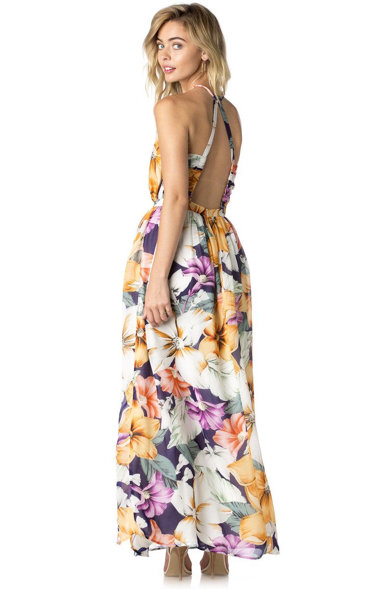 Miss Me Navy Multi Tropical Maxi Dress