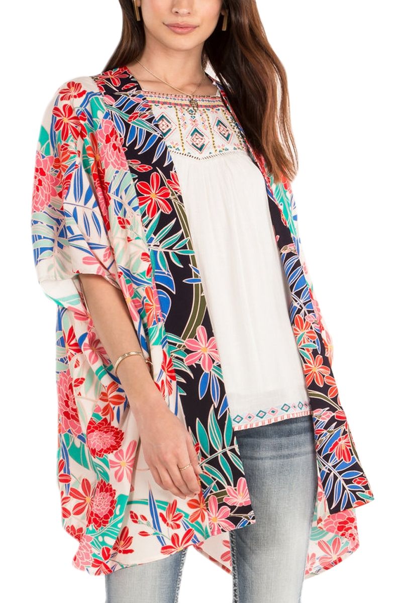 Miss Me Ivory Floral Print Dolman Kimono