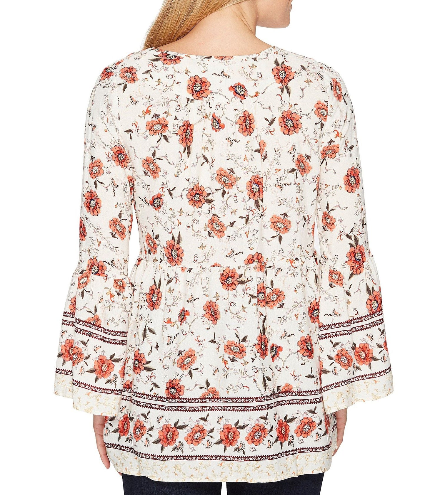 Miss Me Cream White Floral Bell Sleeve Top