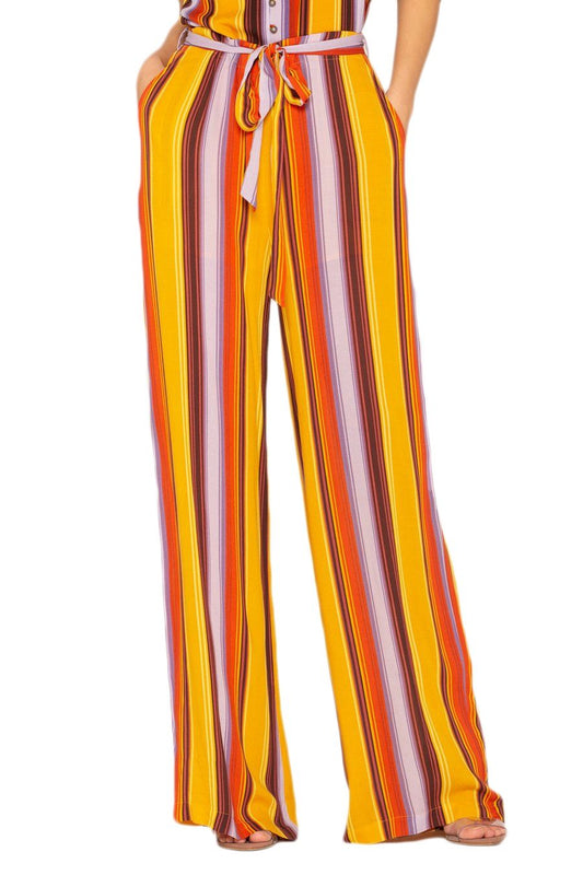 Miss Me Multi Yellow Stripe High Rise Tie Waist Palazzo Pants