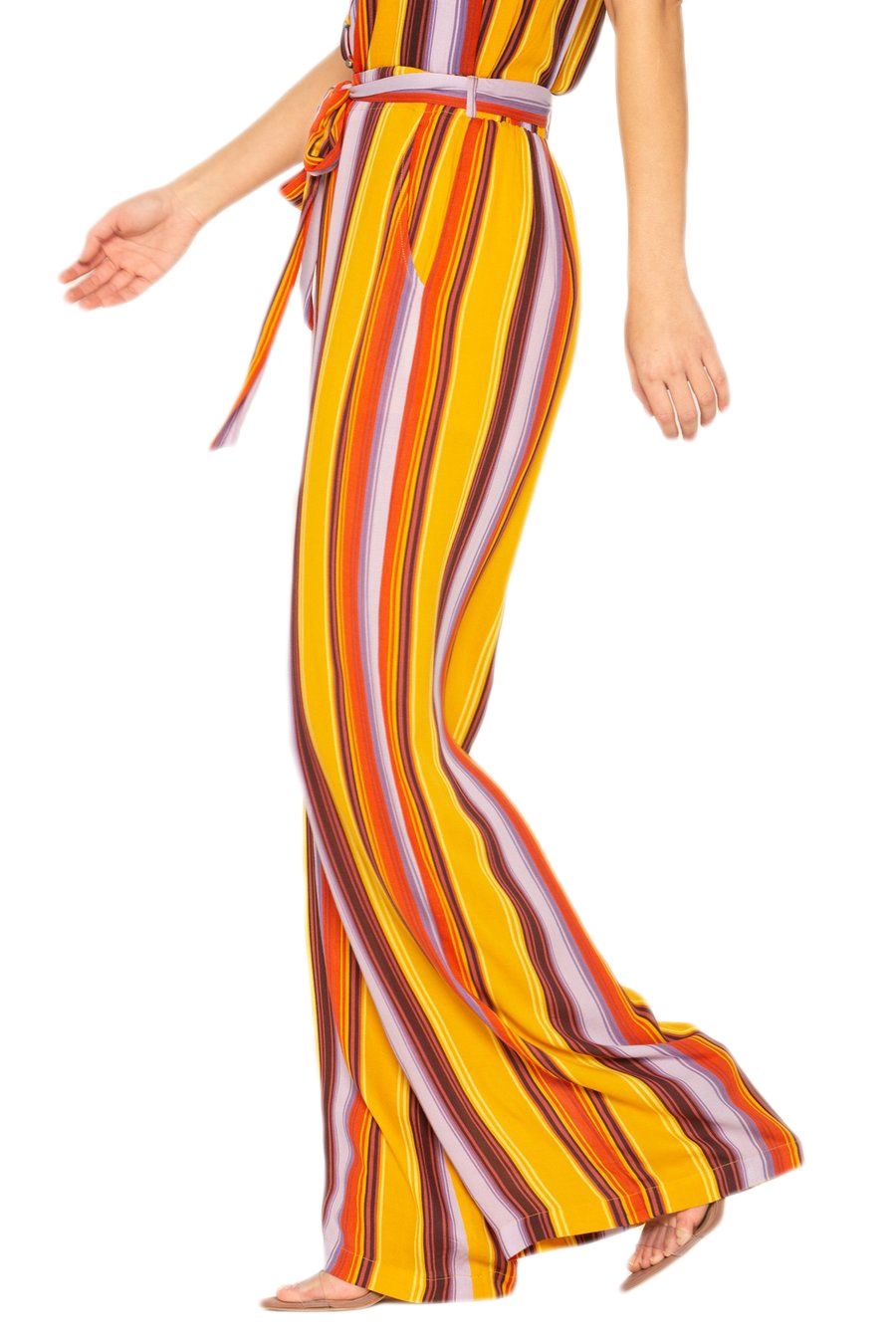 Miss Me Multi Yellow Stripe High Rise Tie Waist Palazzo Pants