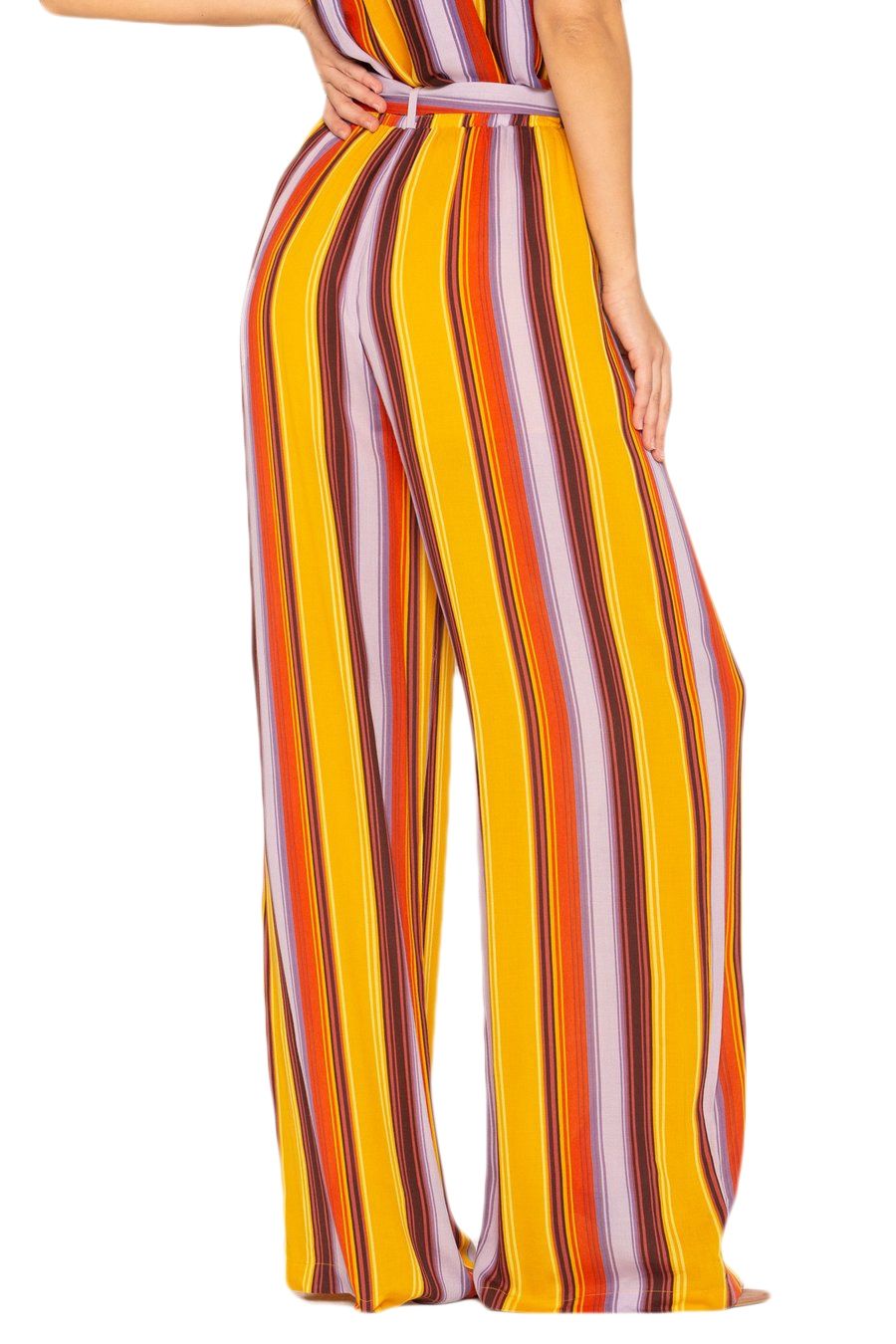 Miss Me Multi Yellow Stripe High Rise Tie Waist Palazzo Pants