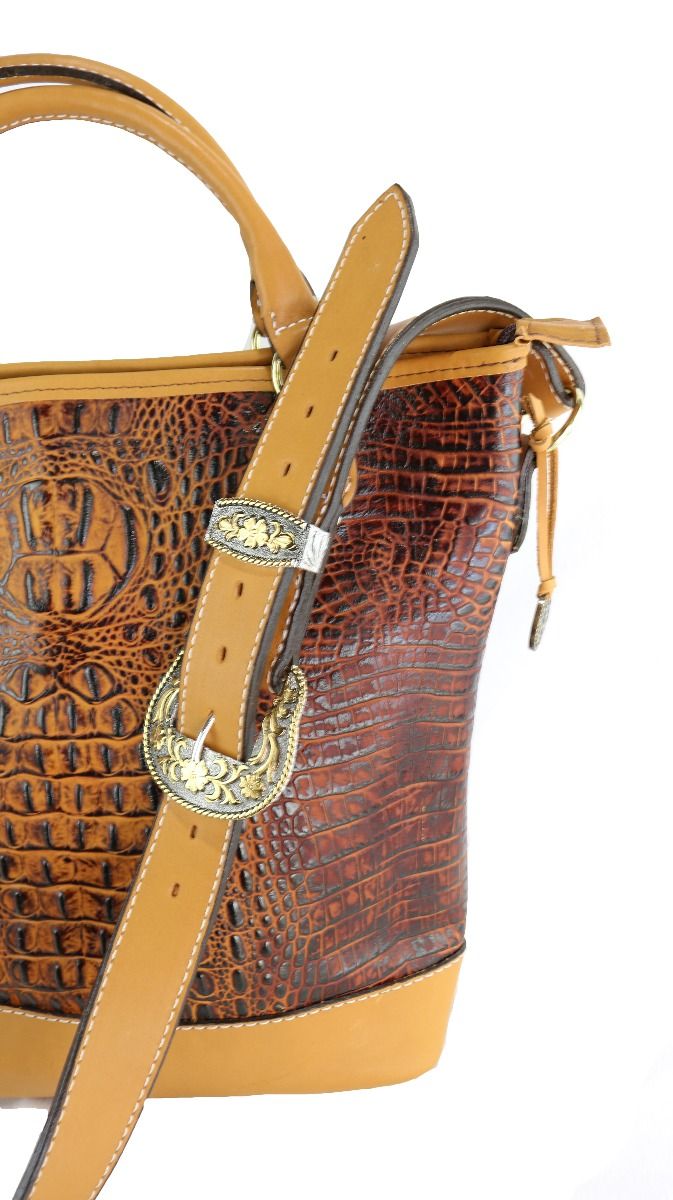 Autumn Crocodile Print Messenger Tote By Double J Saddlery