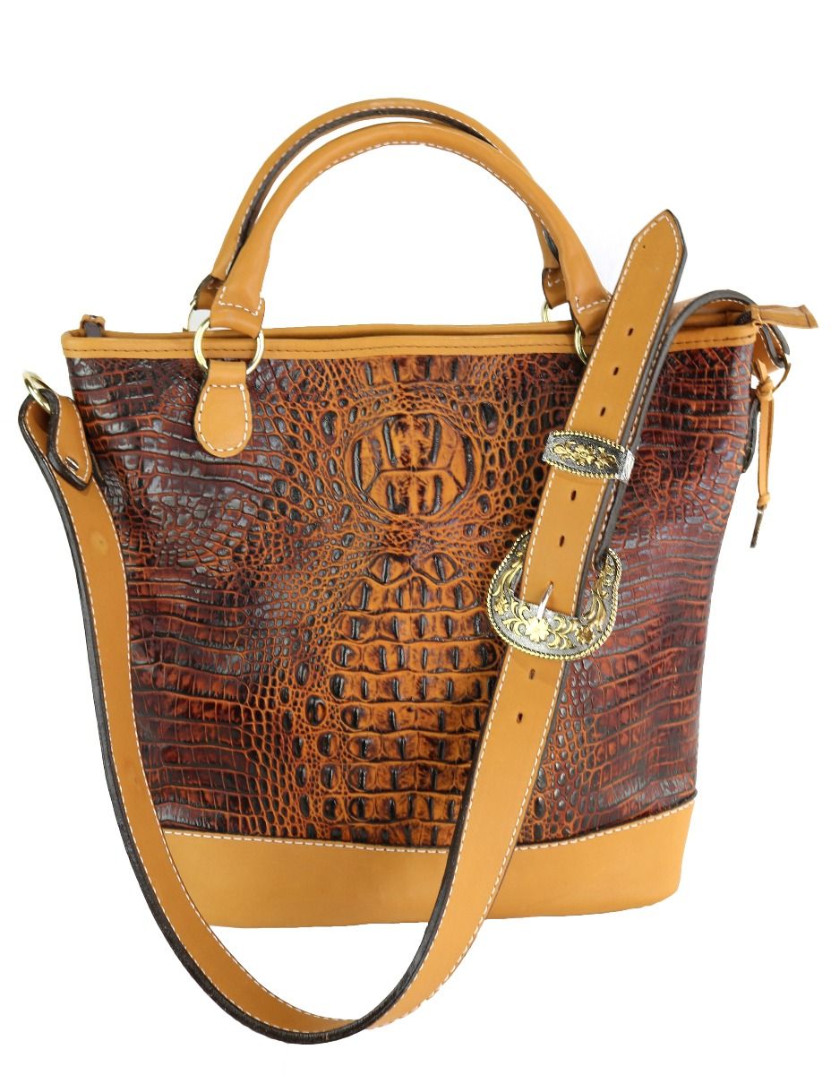 Autumn Crocodile Print Messenger Tote By Double J Saddlery