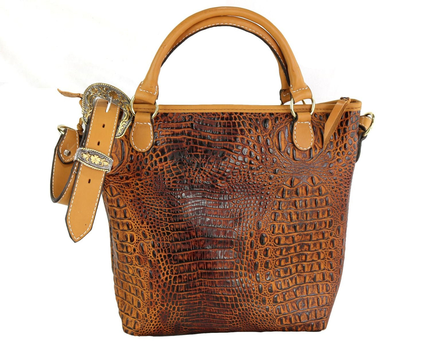 Autumn Crocodile Print Messenger Tote By Double J Saddlery