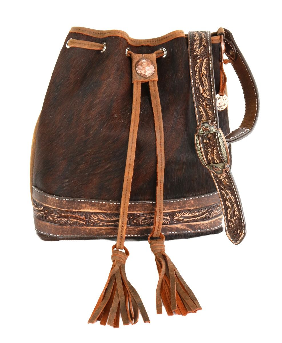 Brindle Cowhide Drawstring  Messenger Tote By Double J Saddlery