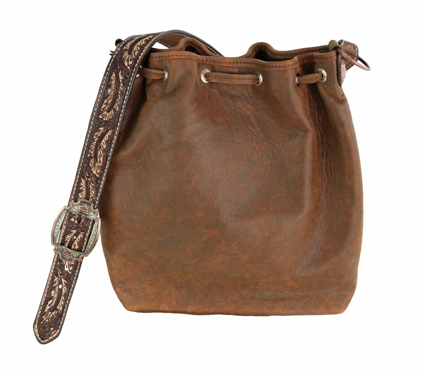 Brindle Cowhide Drawstring  Messenger Tote By Double J Saddlery