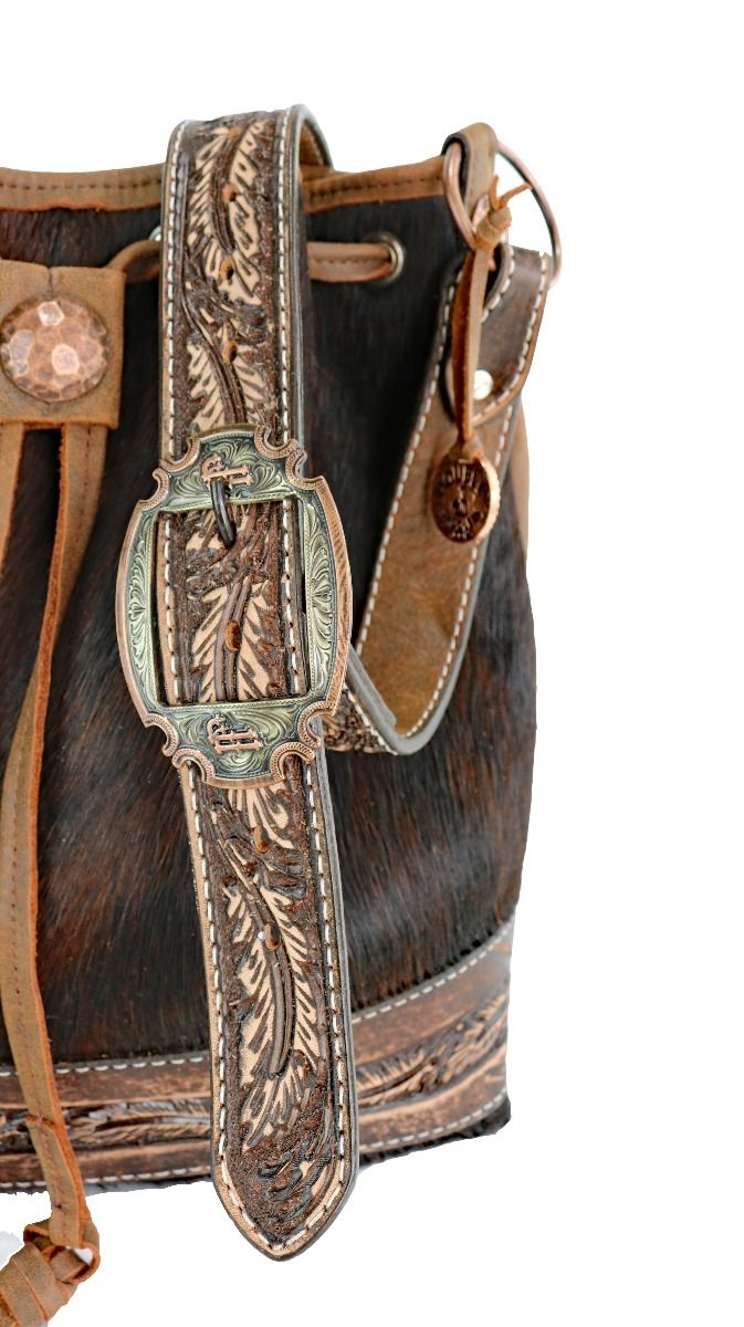 Brindle Cowhide Drawstring  Messenger Tote By Double J Saddlery