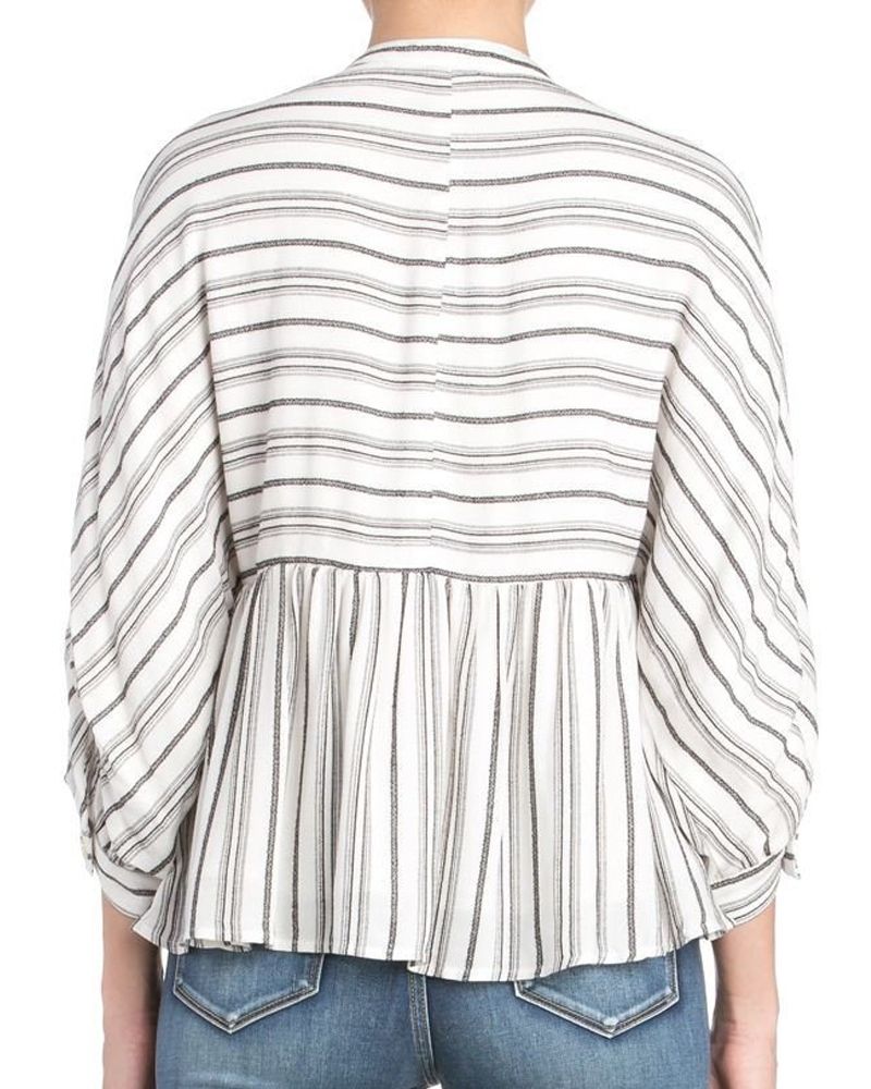 Miss Me Multi White Stripe Tie Front Batwing Sleeve Top