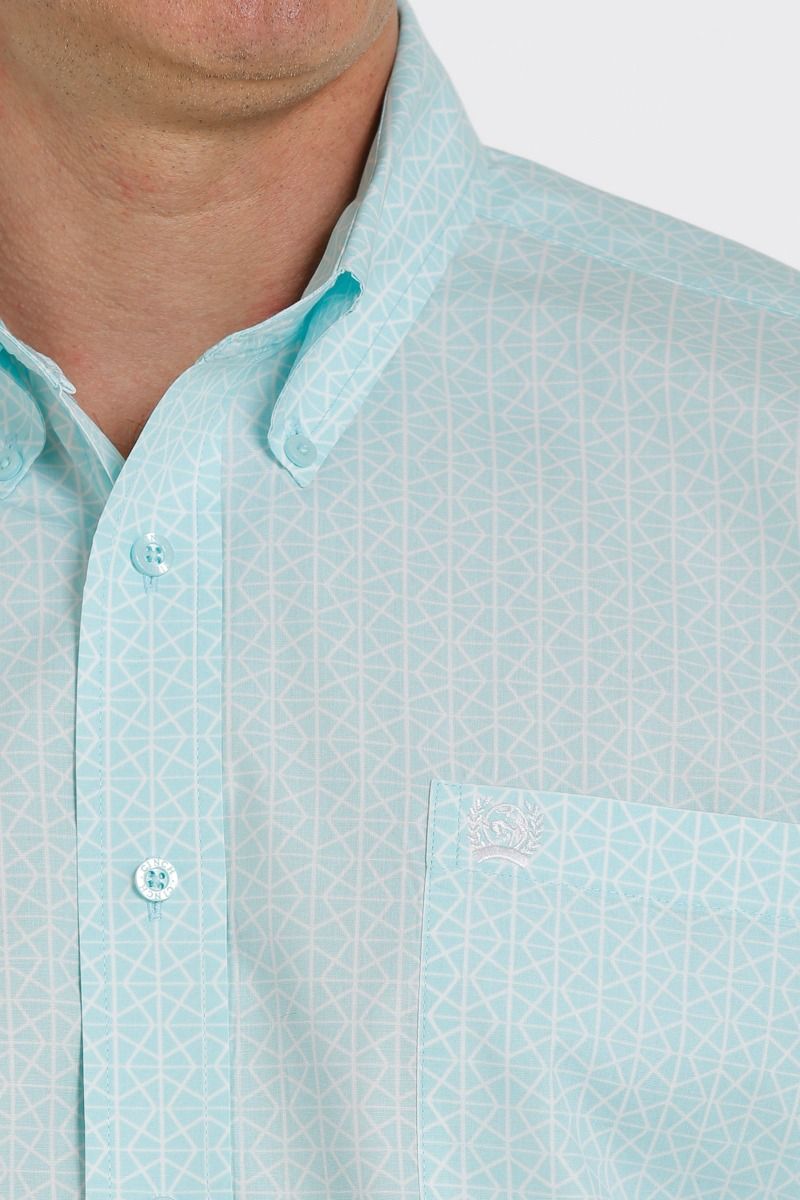 Geometric Print Long Sleeve Button Down Shirt In Mint