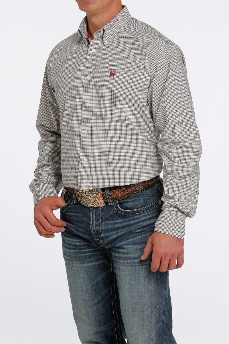 Cinch's Men Long Sleeve Plaid Western Shirt In Cream MTW1105462