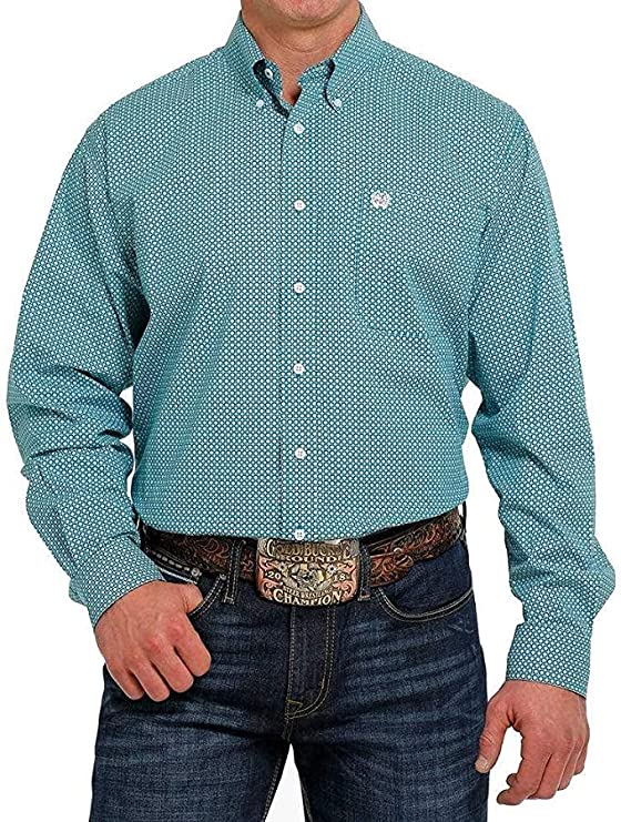 Cinch Men's Geometric Print Button Down Western Shirt In Teal