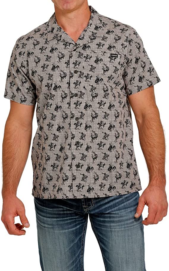 Cinch Men's Camp Yee-Haw All-Over Print Button-Down Western Shirt in Stone