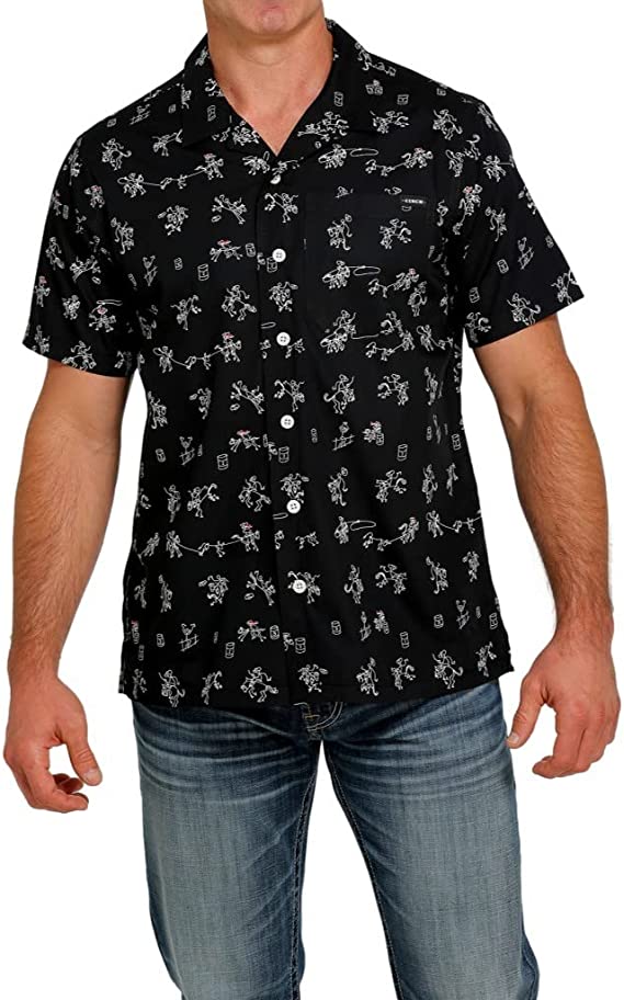 Cinch Men's Camp Yee-Haw Rodeo Print Button-Down Western Shirt in Black