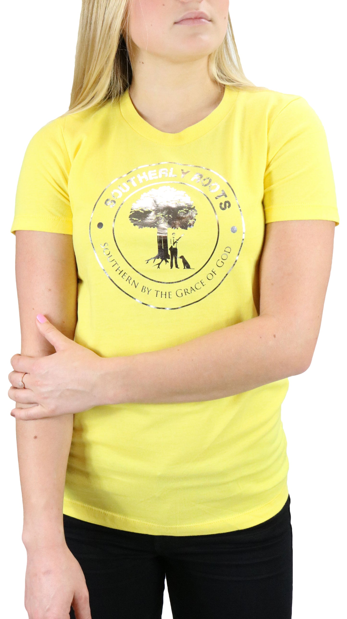 Southerly Roots Southern Belle Boyfriend Foil Logo Tee in Vibrant Yellow