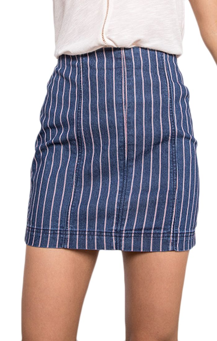 Others Follow Lexi Pin Stripe Skirt in Dark Indigo