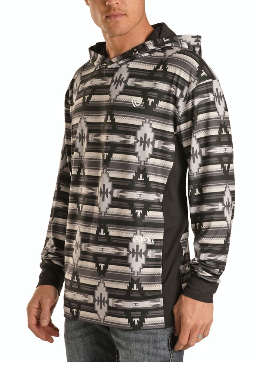 Men's Grey Multi  Aztec Hoodie with Logo By Rock and Roll  P8H1534