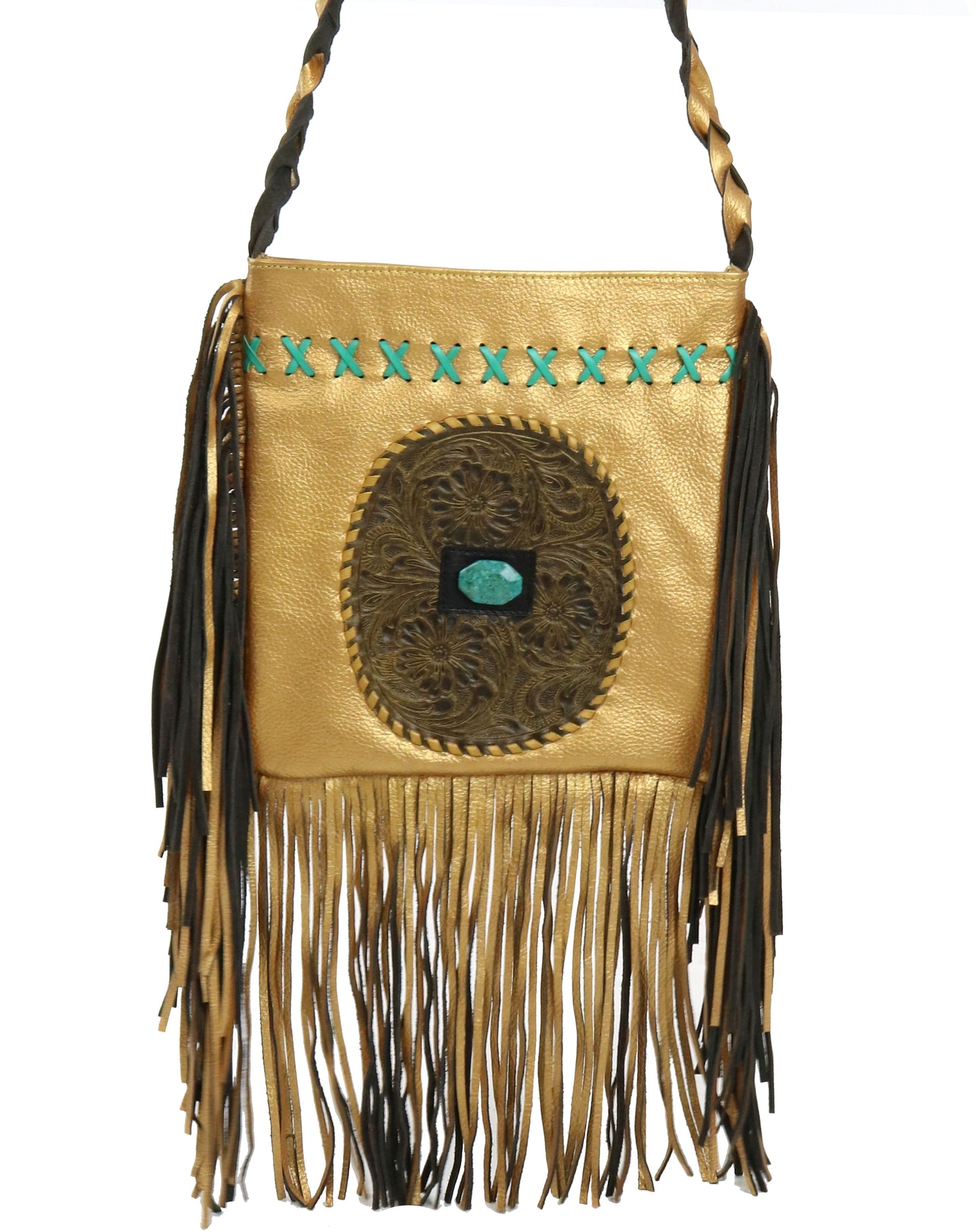 Paige Wallace Metallic Bronze Fringe Purse