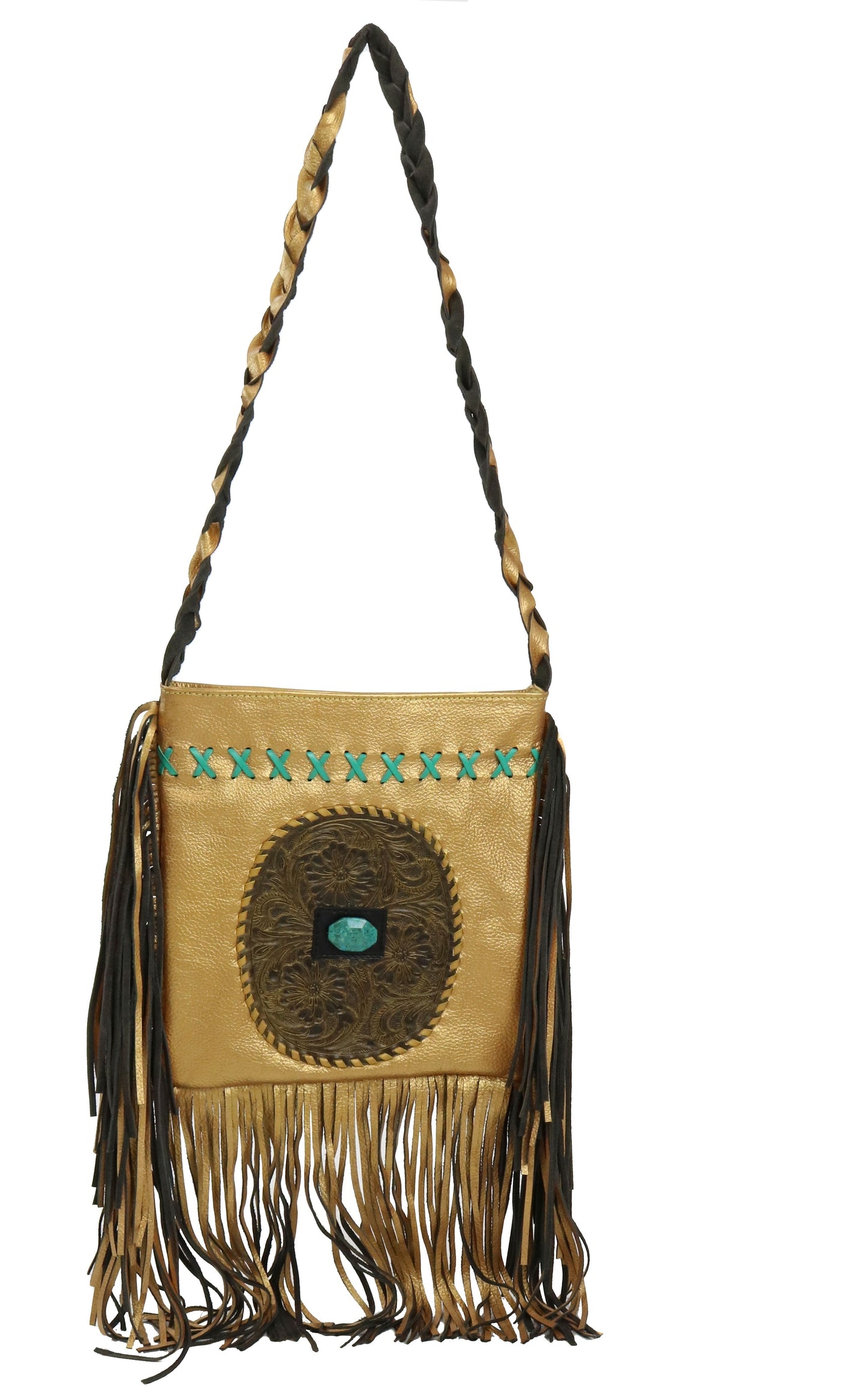 Paige Wallace Metallic Bronze Fringe Purse