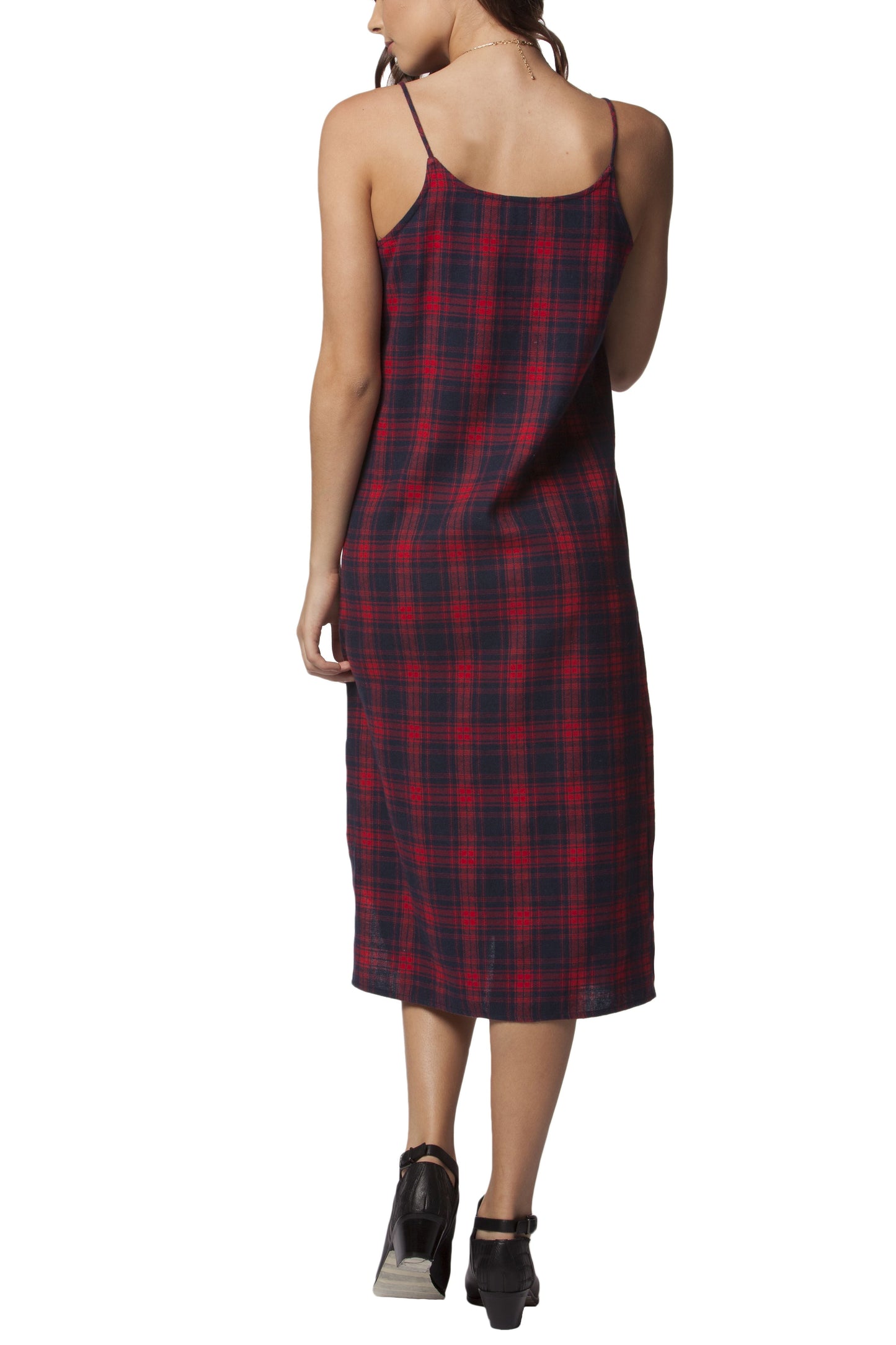 PPLA Red Ella Woven Plaid Midi Dress