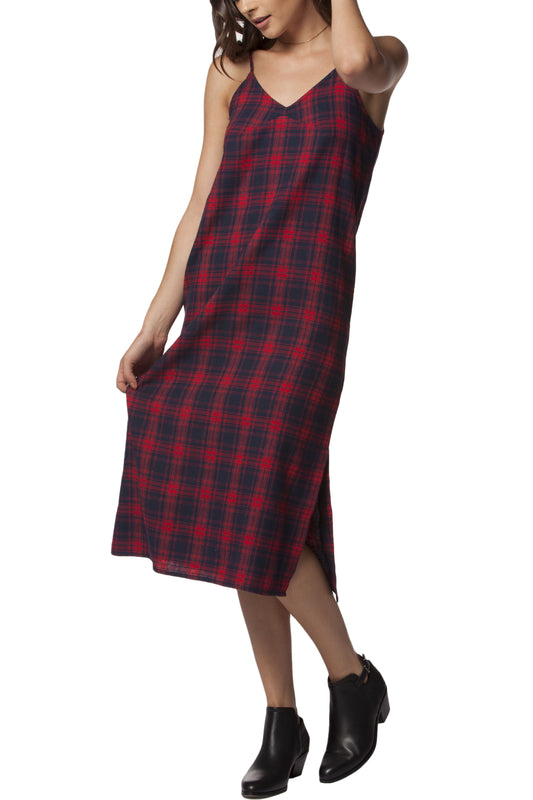 PPLA Red Ella Woven Plaid Midi Dress