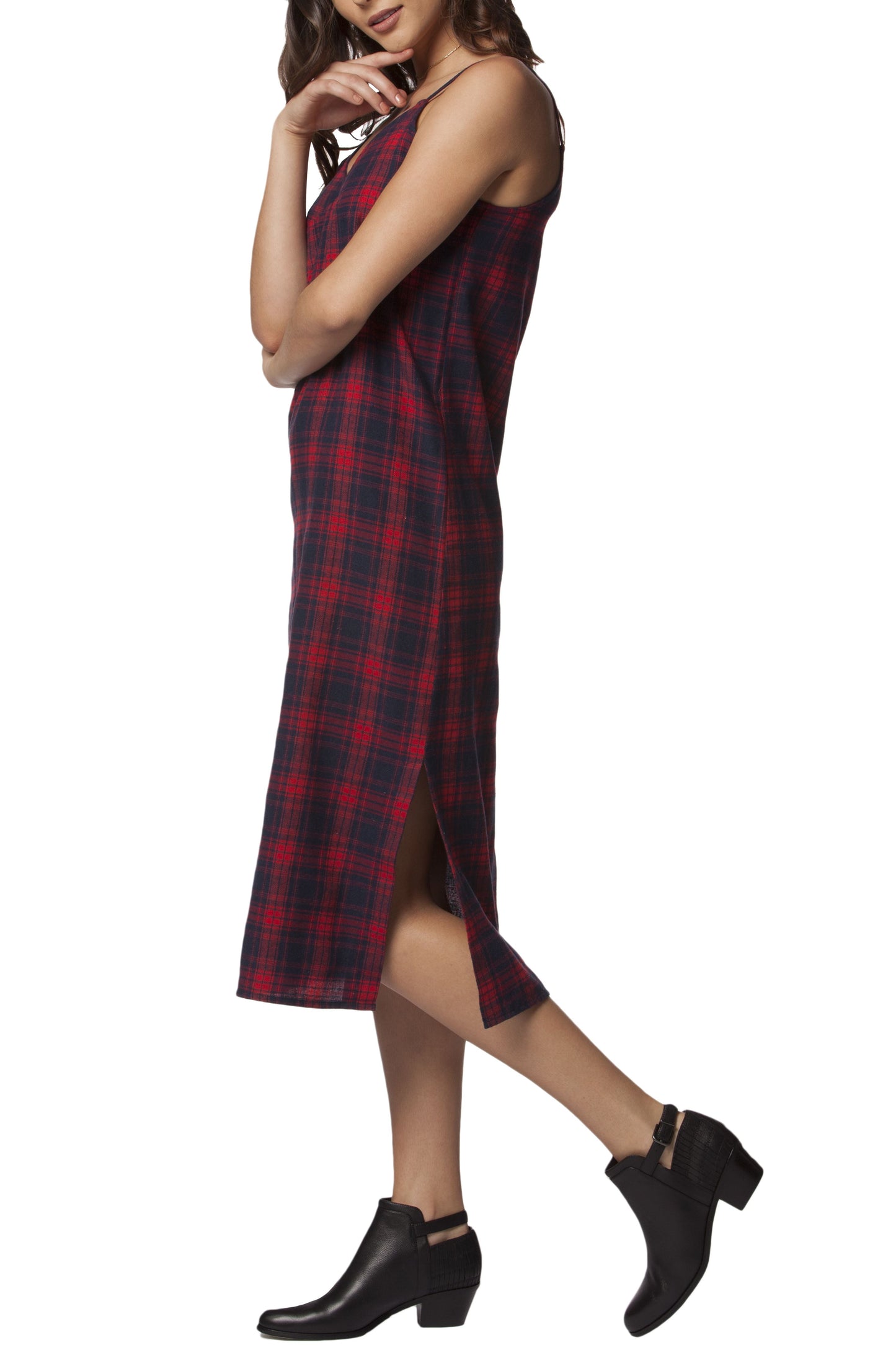 PPLA Red Ella Woven Plaid Midi Dress