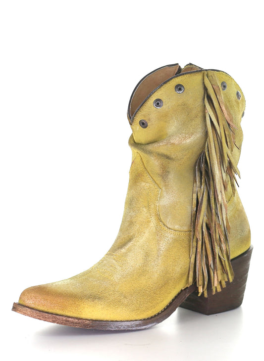 Corral Boots Yellow  Stud And Fringe Ankle Boots Q0168