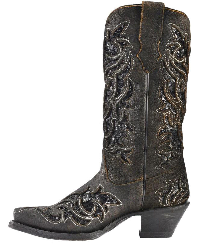 Ladies Corral Boots R1152 Brown with Black Sequin Inlay Embroidery~Studs~Western