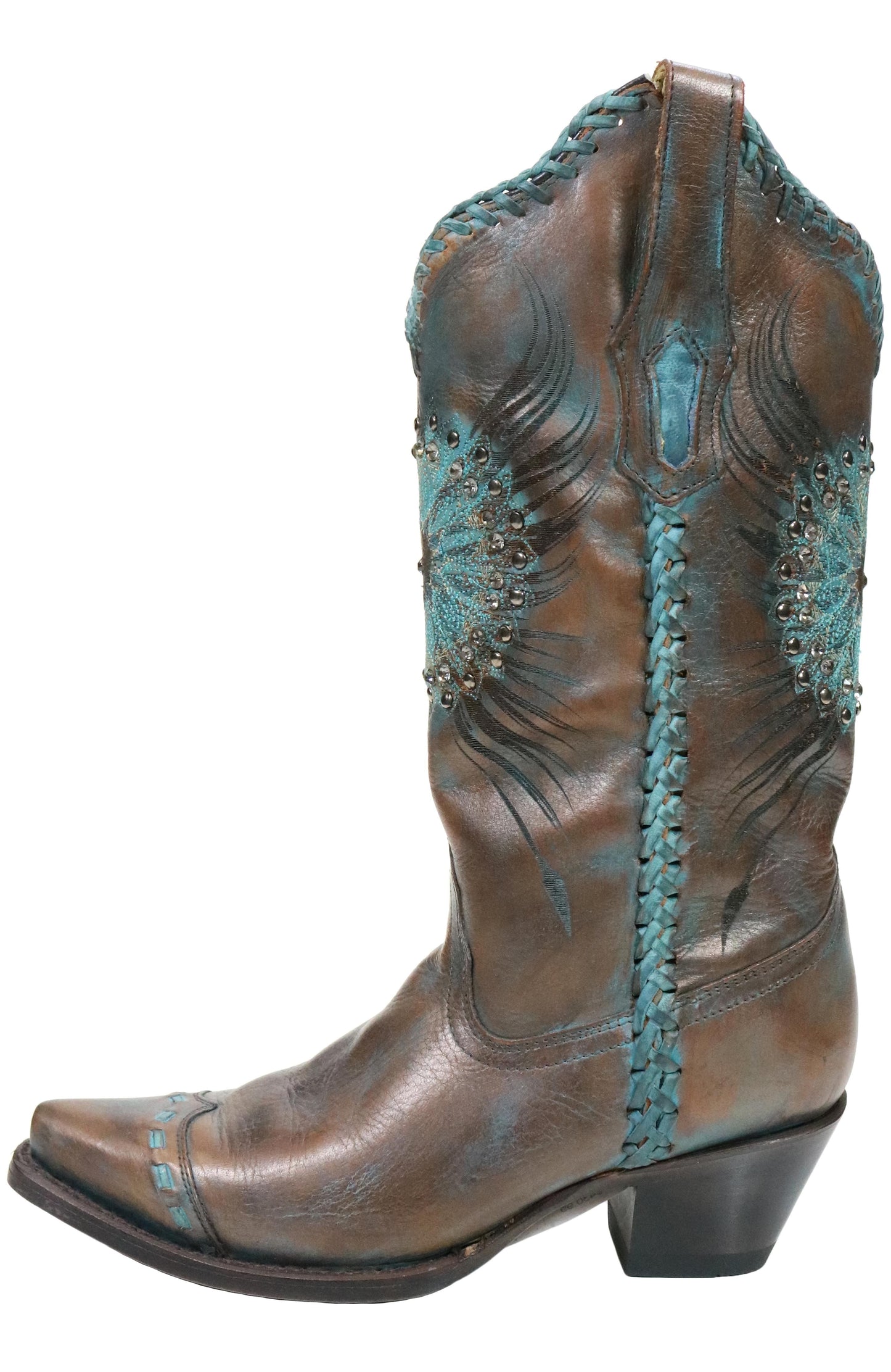 Corral Brown Turquoise Medallion Crystals and Whipstitch Boot