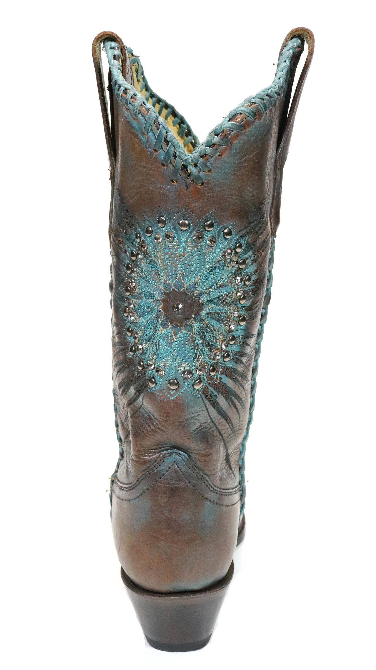 Corral Brown Turquoise Medallion Crystals and Whipstitch Boot