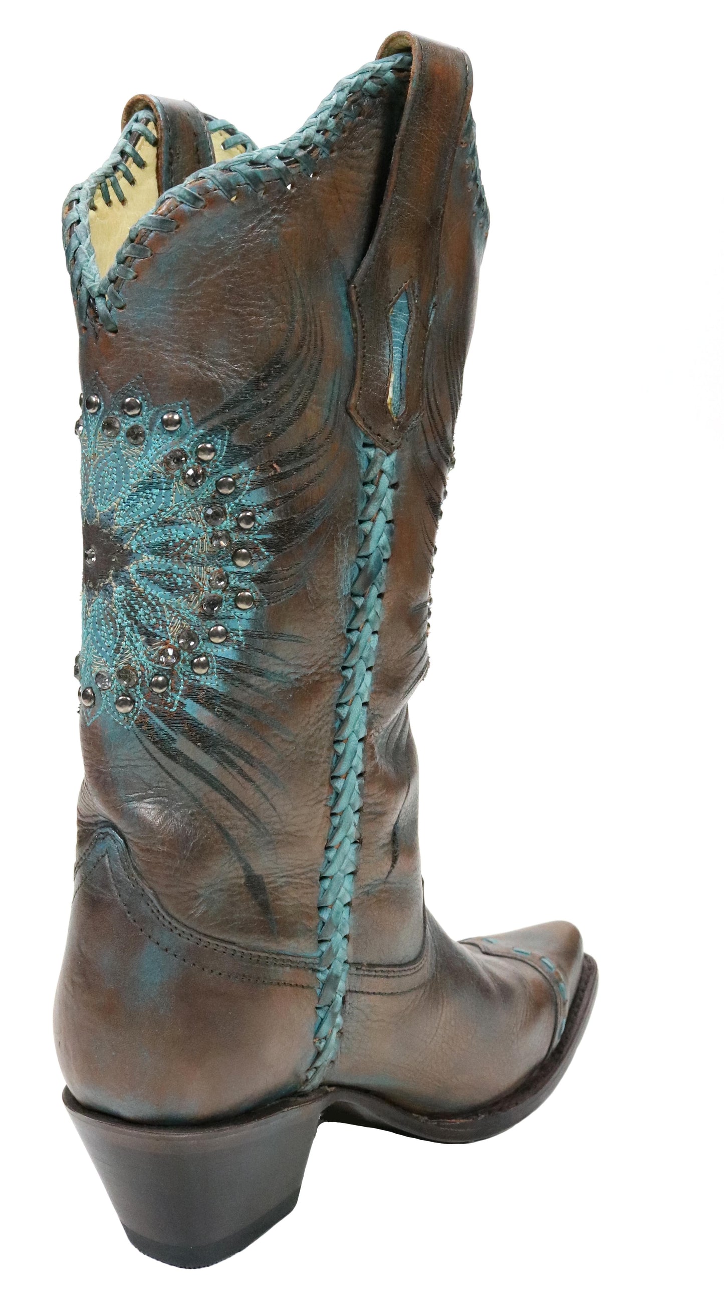 Corral Brown Turquoise Medallion Crystals and Whipstitch Boot