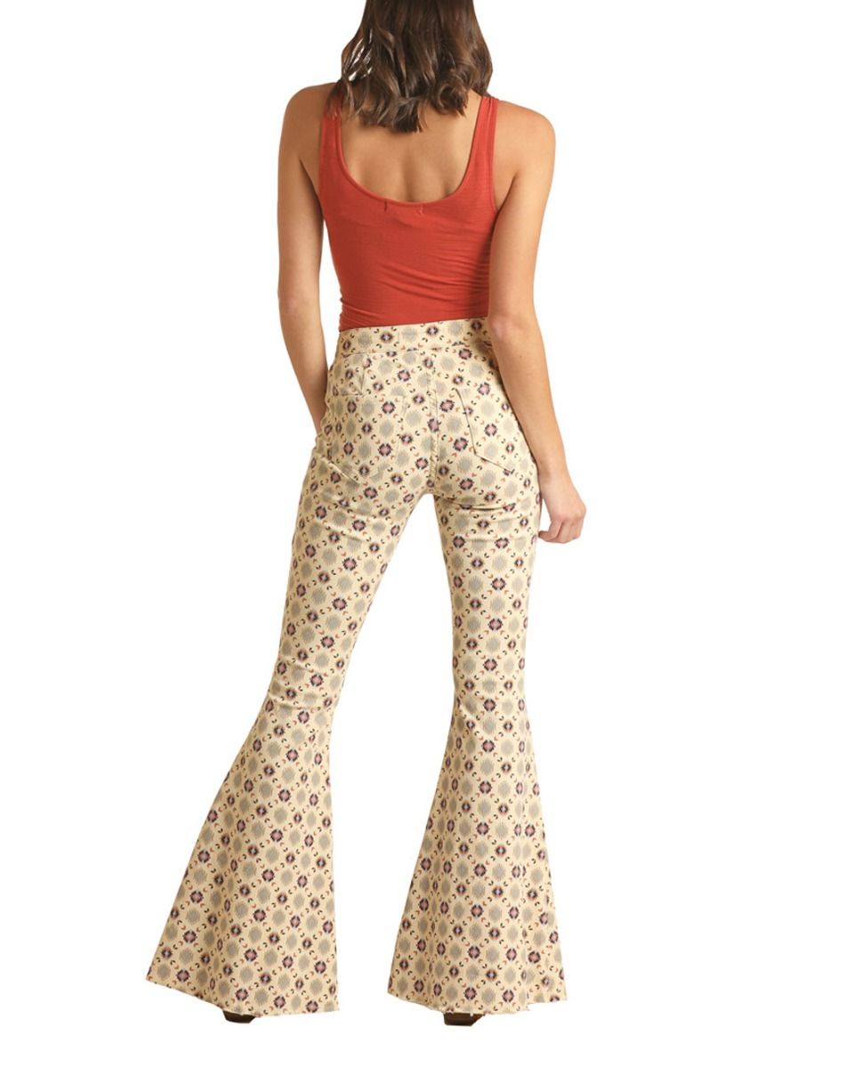 Beige Aztec Button Bell Bottoms