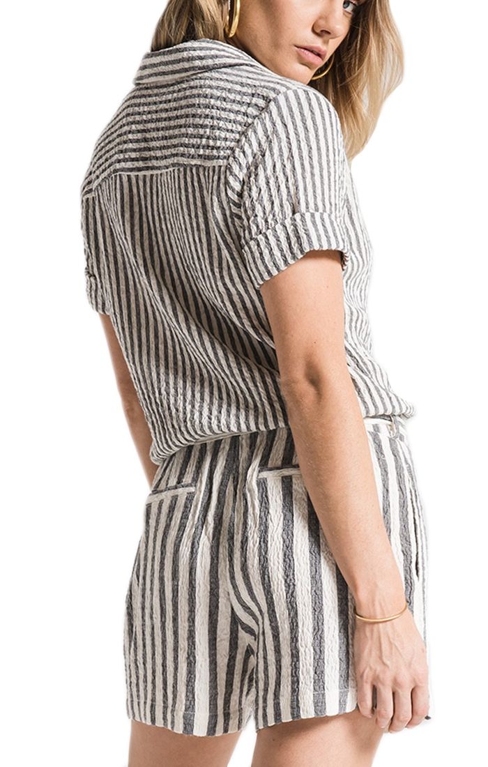 Rag Poets Vezelas Stripe Romper in Black White