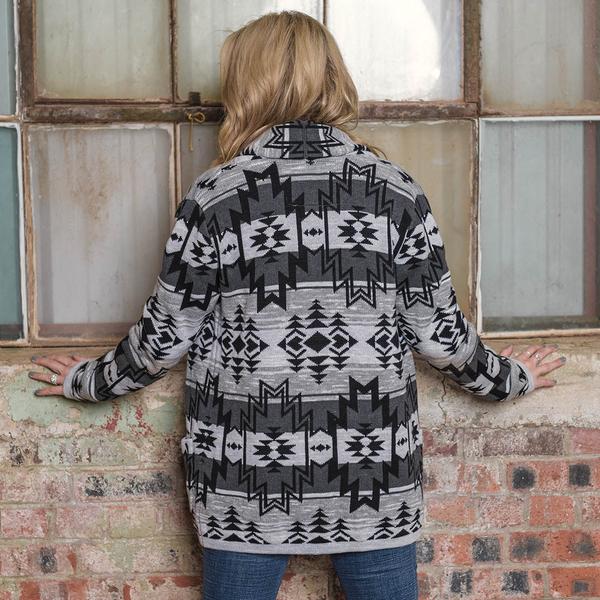 Ladies Sioux Sweater In Gray Aztec Print By STS Ranchwear Sts2484