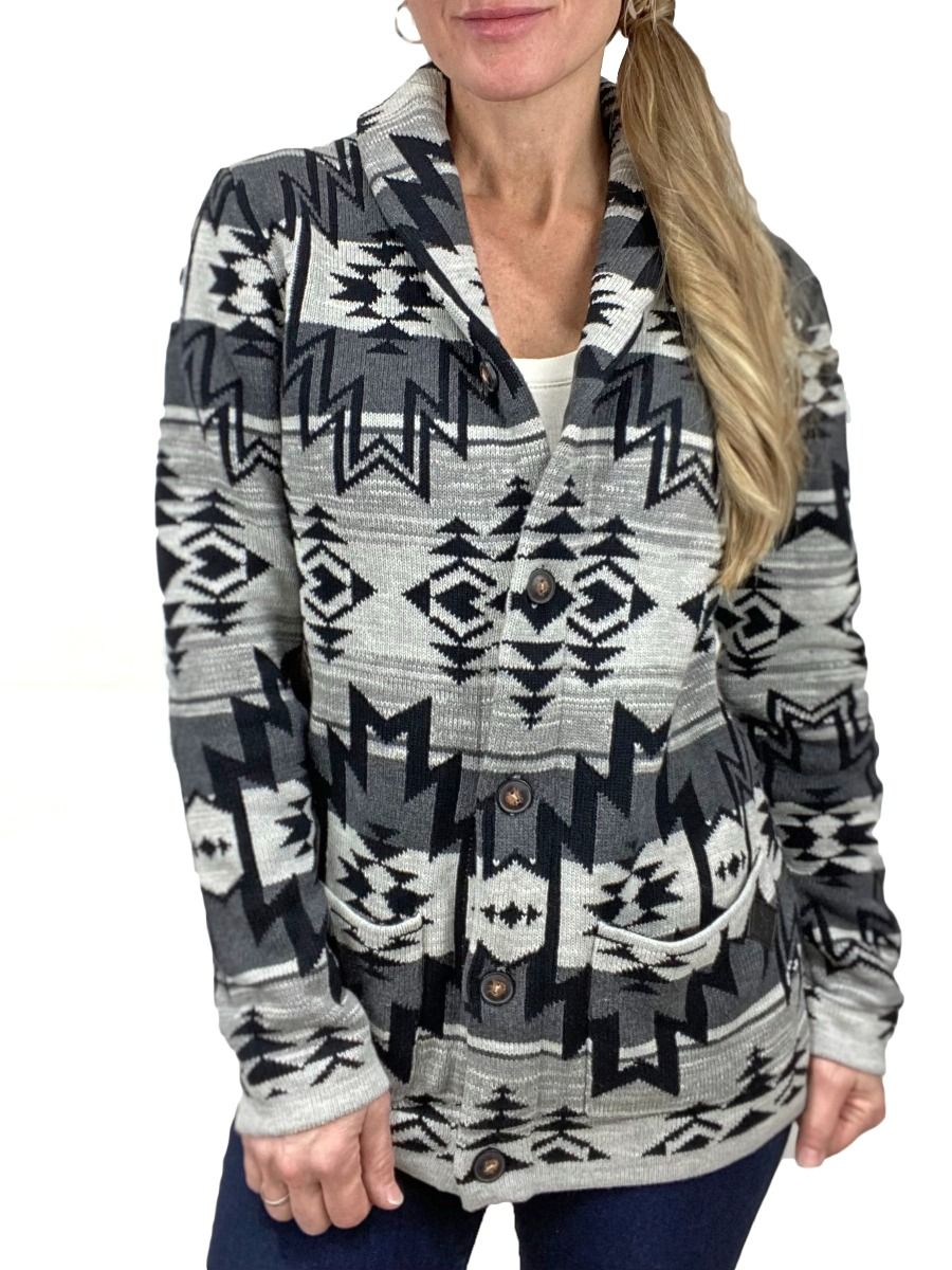 Ladies Sioux Sweater In Gray Aztec Print By STS Ranchwear Sts2484