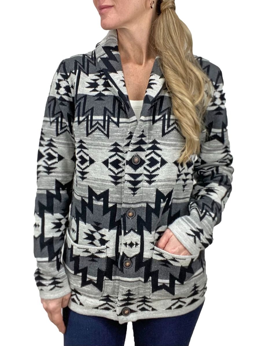 Ladies Sioux Sweater In Gray Aztec Print By STS Ranchwear Sts2484