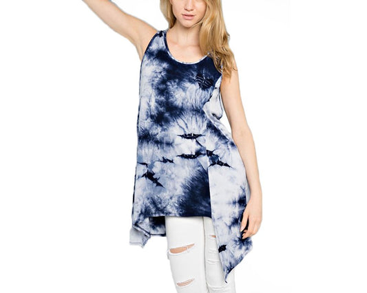 Steezyer Navy Tie Dye Asymmetrical Hem Top