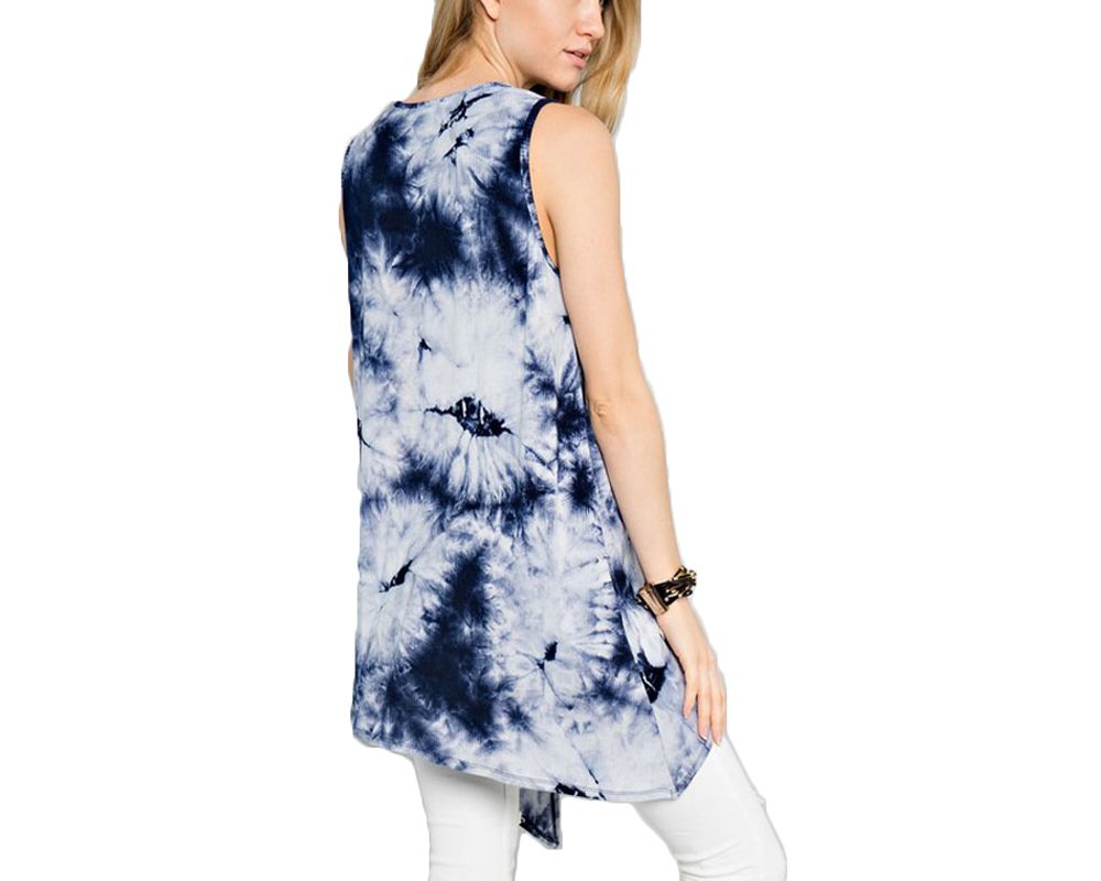 Steezyer Navy Tie Dye Asymmetrical Hem Top