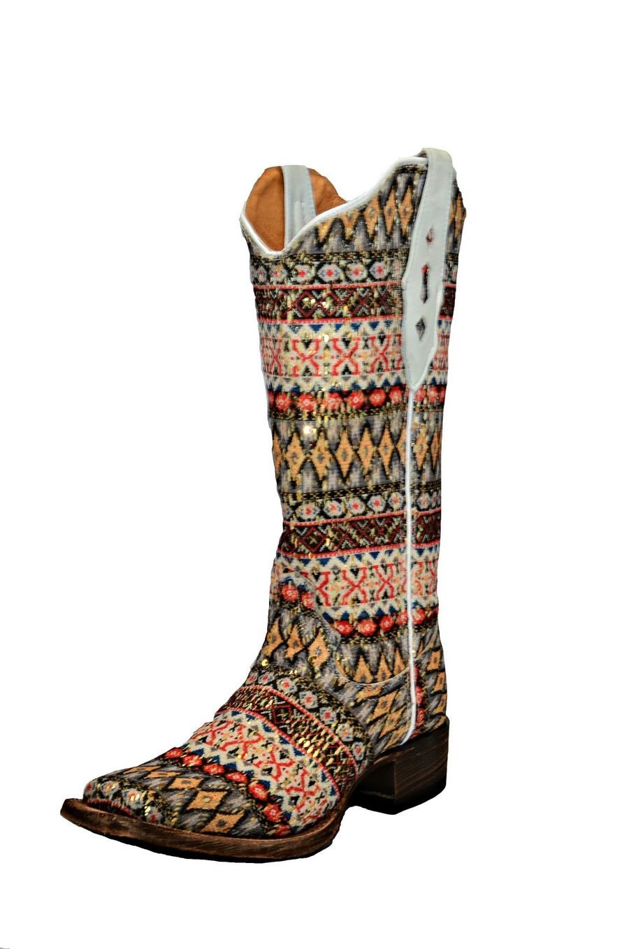 Tanner Mark Boots Serape Red and Gray Square Toe