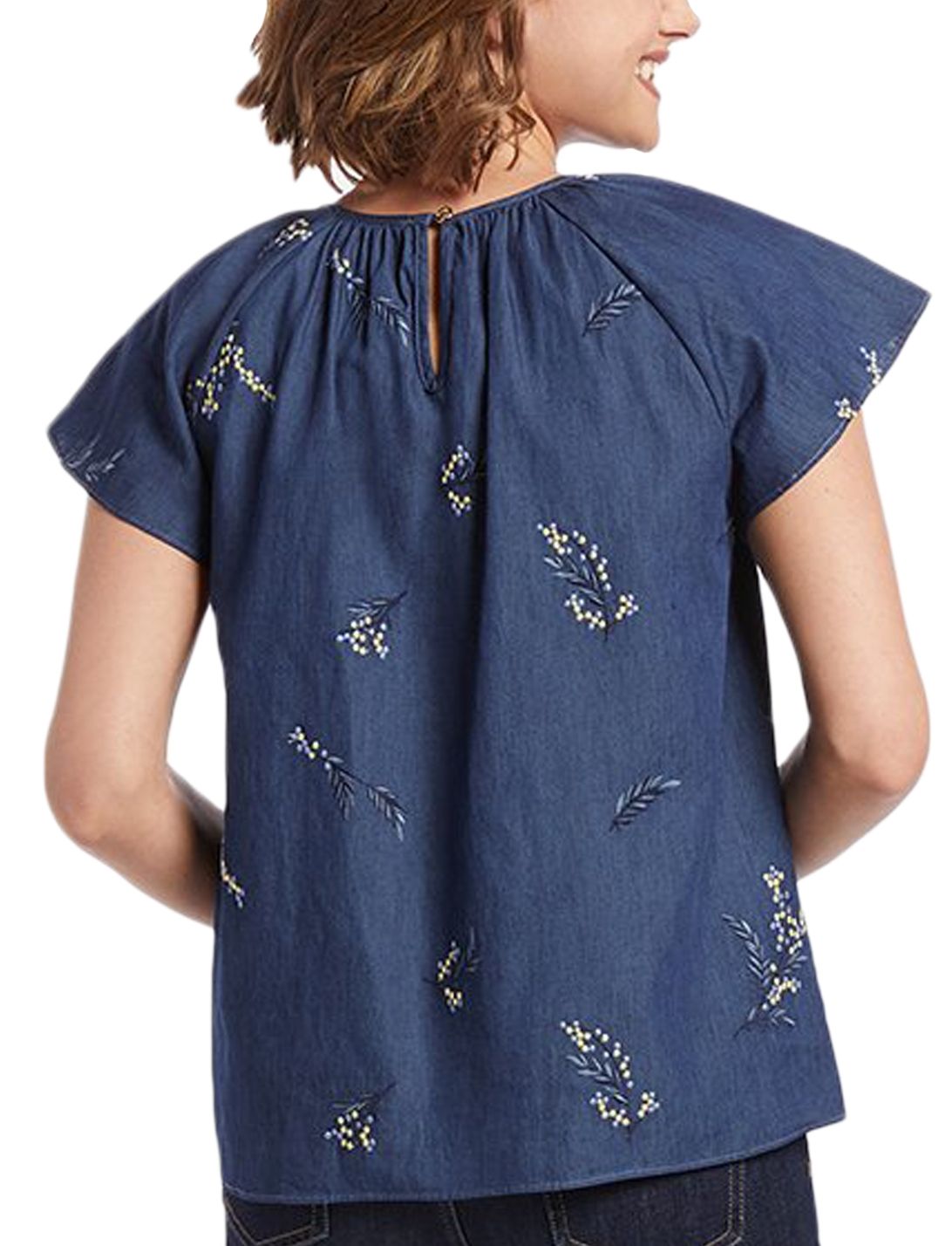 Draper James Embroidered Chambray Swing Top in Dark Wash