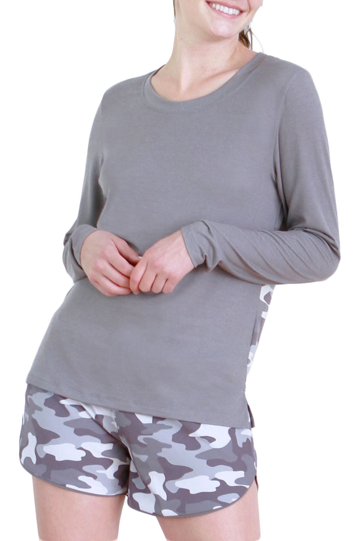 Another Love Audrey Long Sleeve Top in Dark Grey Camo