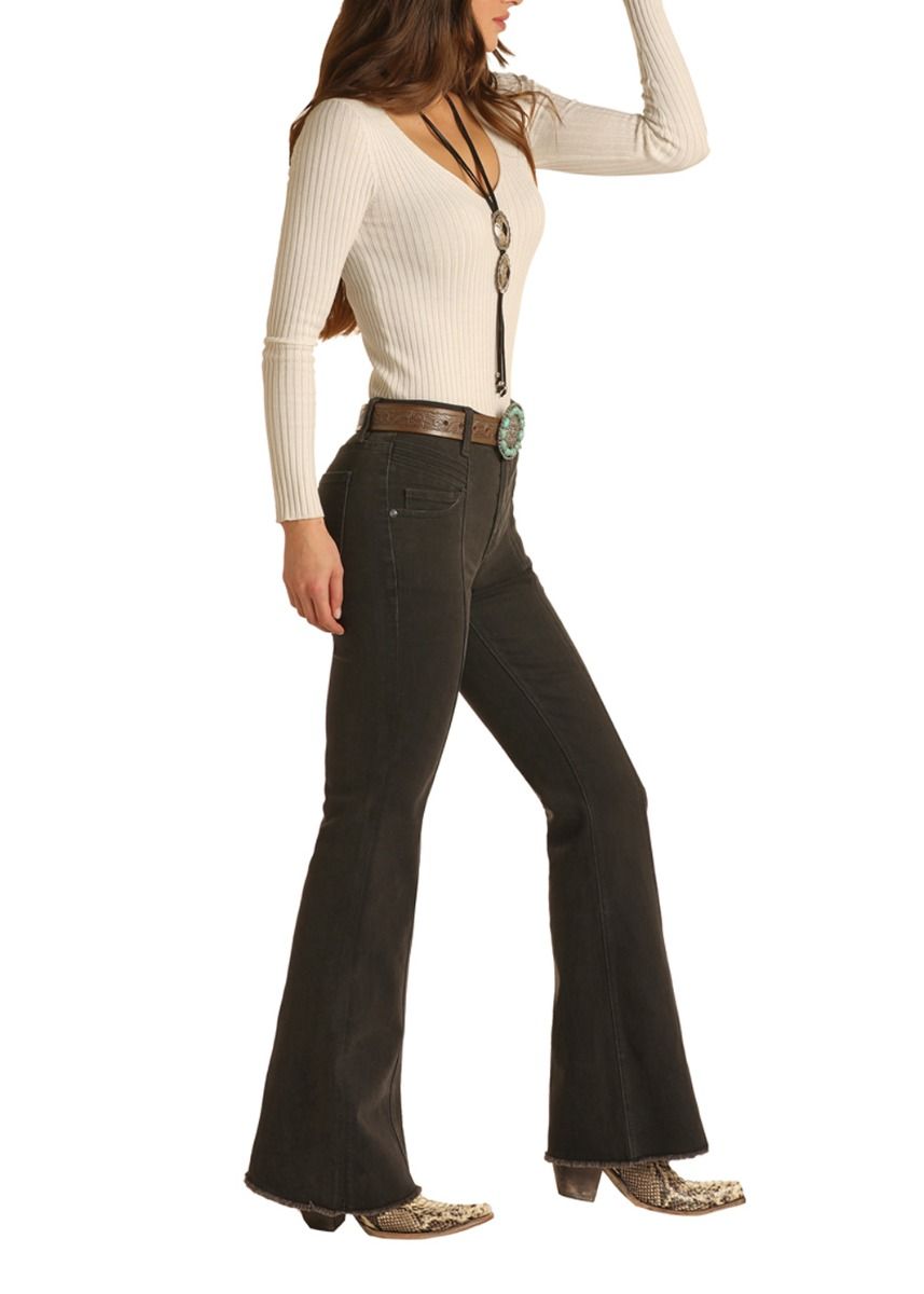 Ladies High Rise Trouser Extra Stretch Inseam of 32 In Charcoal Wash By Rock And Roll Cowgirl W8h1664