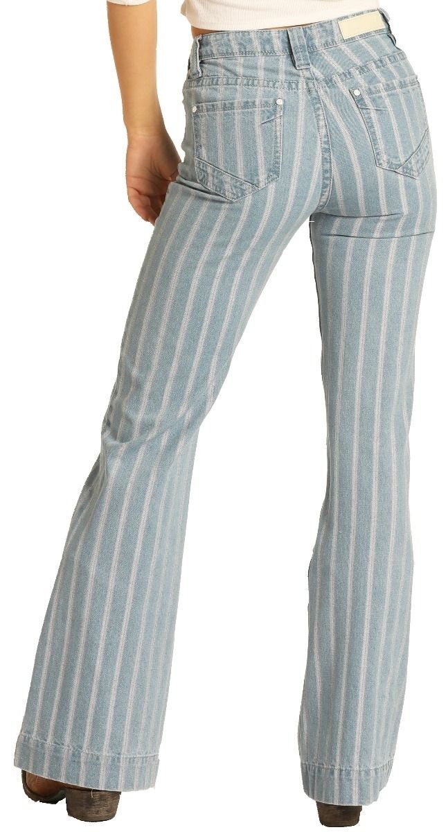 Rock and Roll High Rise Striped Button Fly Trousers W8H4156