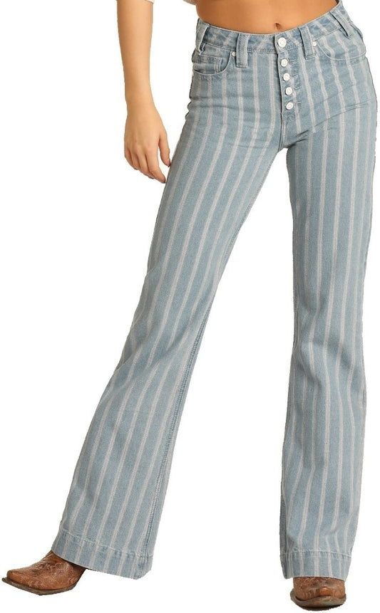 Rock and Roll High Rise Striped Button Fly Trousers W8H4156