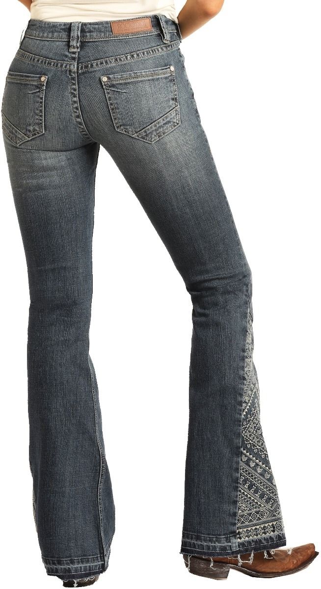 Rock and Roll Mid Rise Embroidered Flare Leg Jeans W8M4140