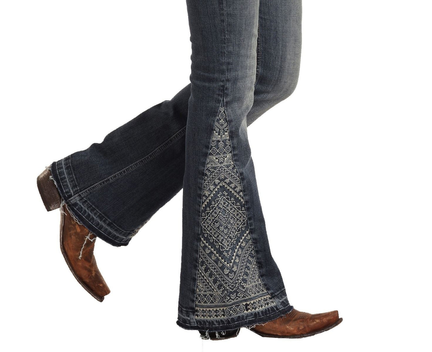 Rock and Roll Mid Rise Embroidered Flare Leg Jeans W8M4140