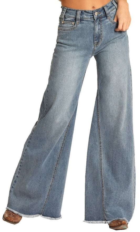 Rock and Roll Cowgirl Extra Stretch High Rise Wide Flare Leg Jeans WHF4126