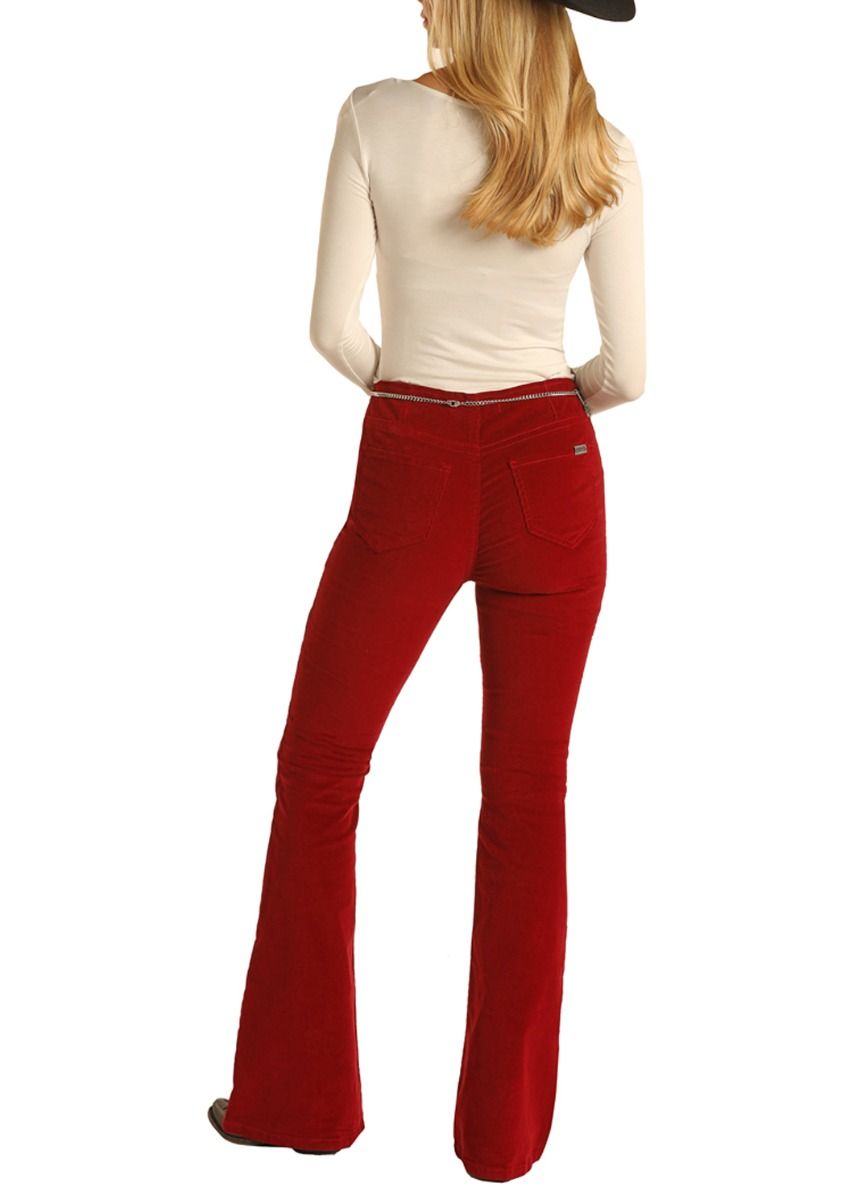 Ladies Pull On Flare Denim In Red By Rock And Roll Cowgirl Wph2668