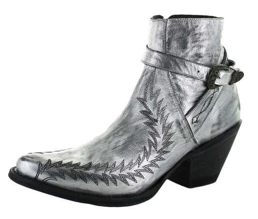 Yippee Ki Yay Susan Embroidered Harness Boots in Silver